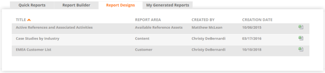 Report Designs tab